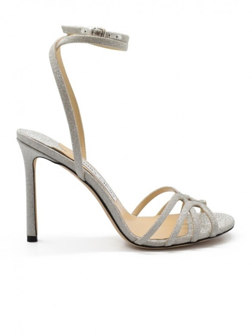 Jimmy Choo Mimi 100 Cross-strap Glitter Sandals In Silver, Size: EU 38